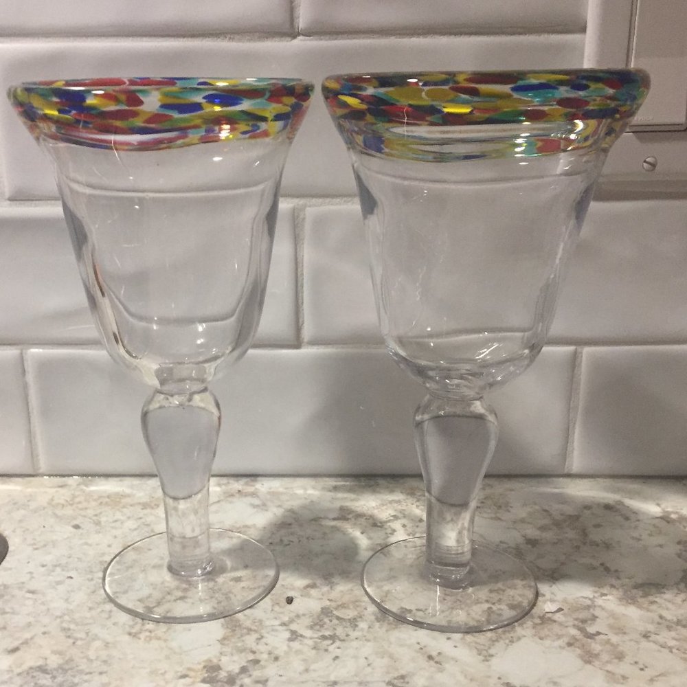 Hand Blown Margarita/Drink Glasses - Set of 2